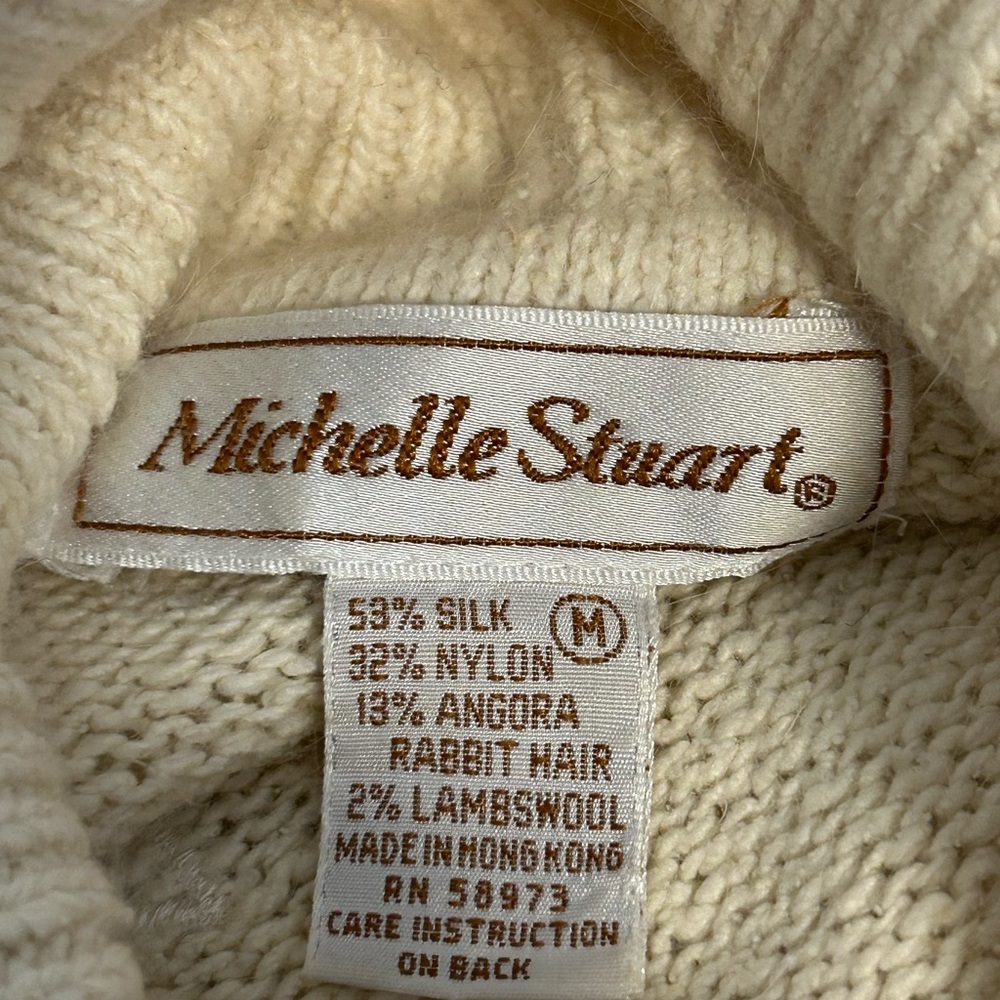 Vintage Silk Angora Turtleneck Sweater Cream Size M - Picture 6 of 14